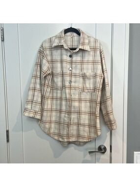 Plaid Button Down Shirt - Cream and Tan